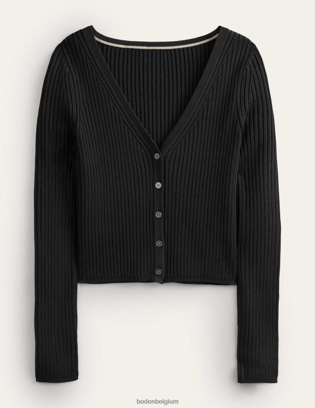 femmes Boden noir cardigan côtelé court à col large vêtements Z42D01790