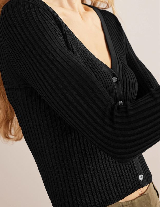 femmes Boden noir cardigan côtelé court à col large vêtements Z42D01790