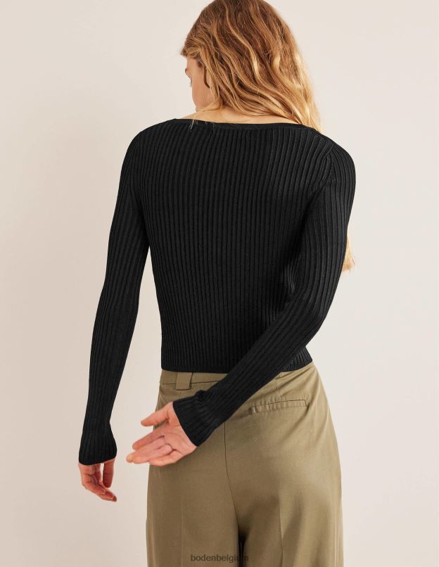 femmes Boden noir cardigan côtelé court à col large vêtements Z42D01790