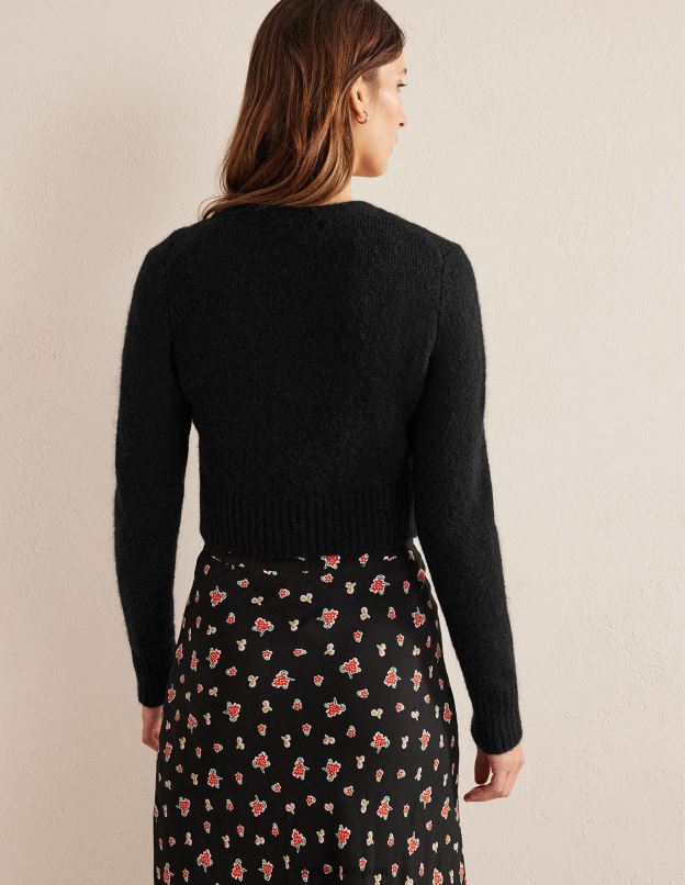 femmes Boden noir cardigan court duveteux à col V vêtements Z42D01609