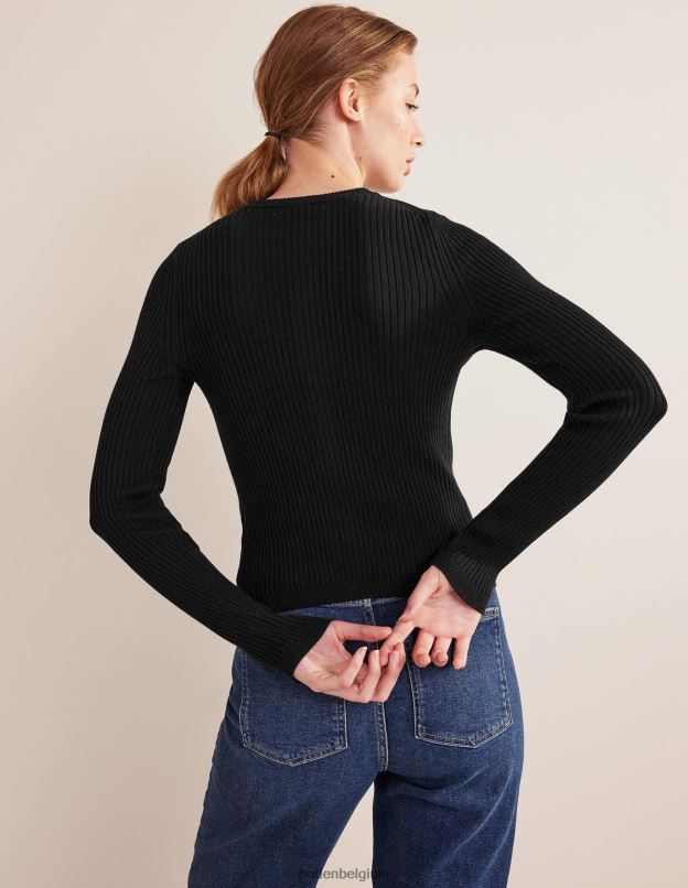 femmes Boden noir cardigan à détails côtelés vêtements Z42D01037