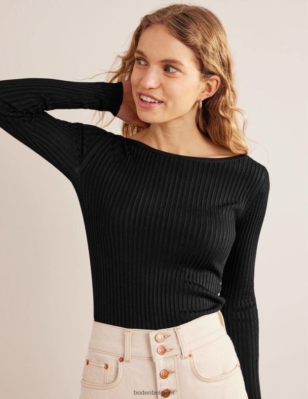 femmes Boden noir pull côtelé à col bateau vêtements Z42D01476