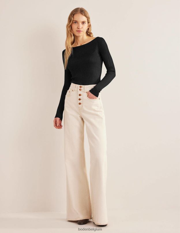 femmes Boden noir pull côtelé à col bateau vêtements Z42D01476