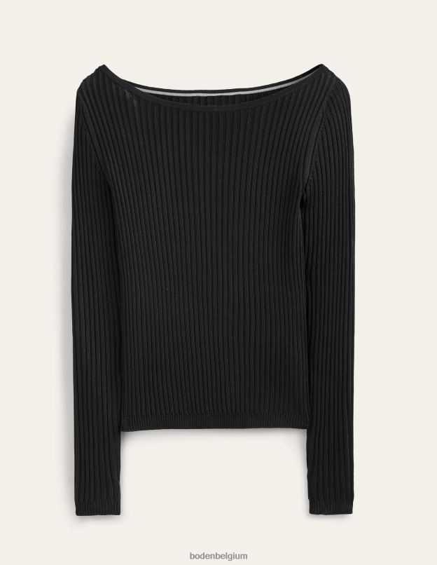 femmes Boden noir pull côtelé à col bateau vêtements Z42D01476