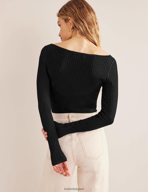 femmes Boden noir pull côtelé à col bateau vêtements Z42D01476