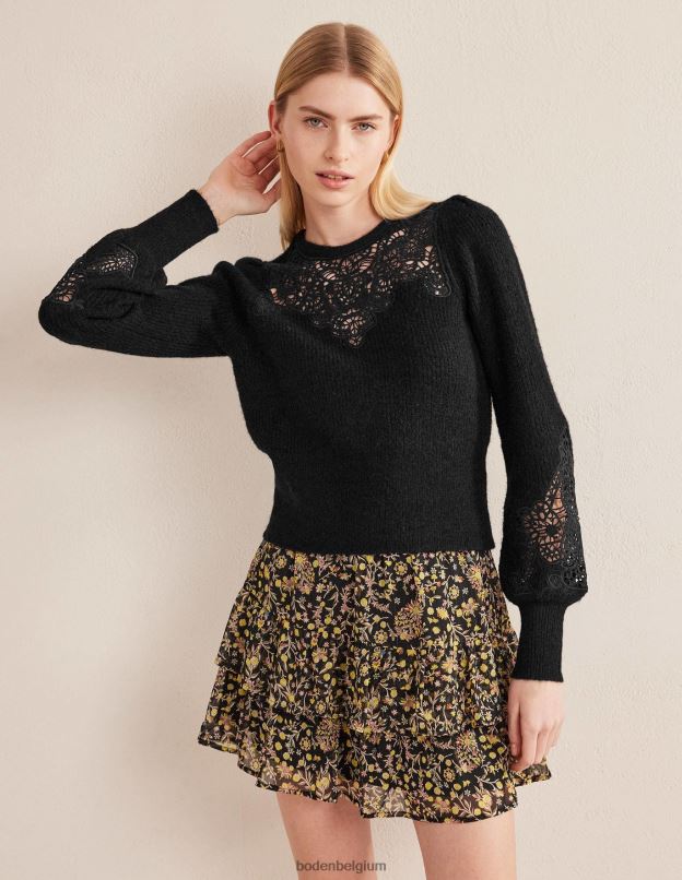 femmes Boden noir pull duveteux à empiècement en dentelle vêtements Z42D01995