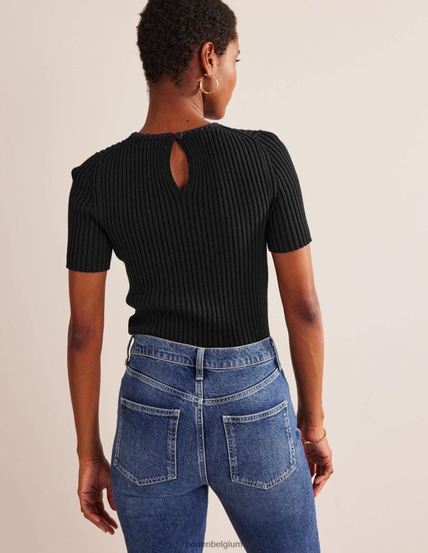 femmes Boden noir t-shirt en maille à finitions en crochet vêtements Z42D0631