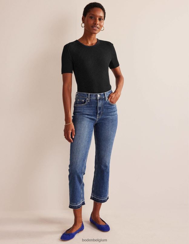 femmes Boden noir t-shirt en maille à finitions en crochet vêtements Z42D0631