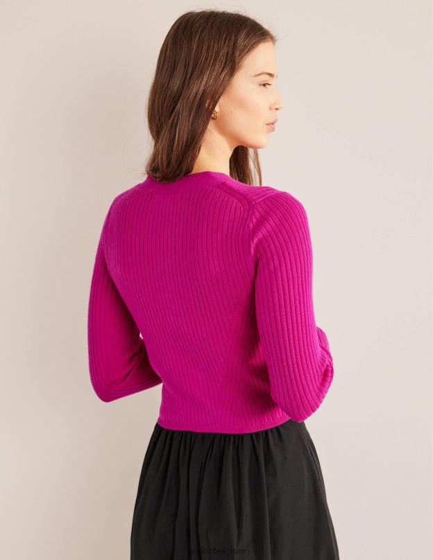 femmes Boden rose violette cardigan côtelé court en mérinos vêtements Z42D02133
