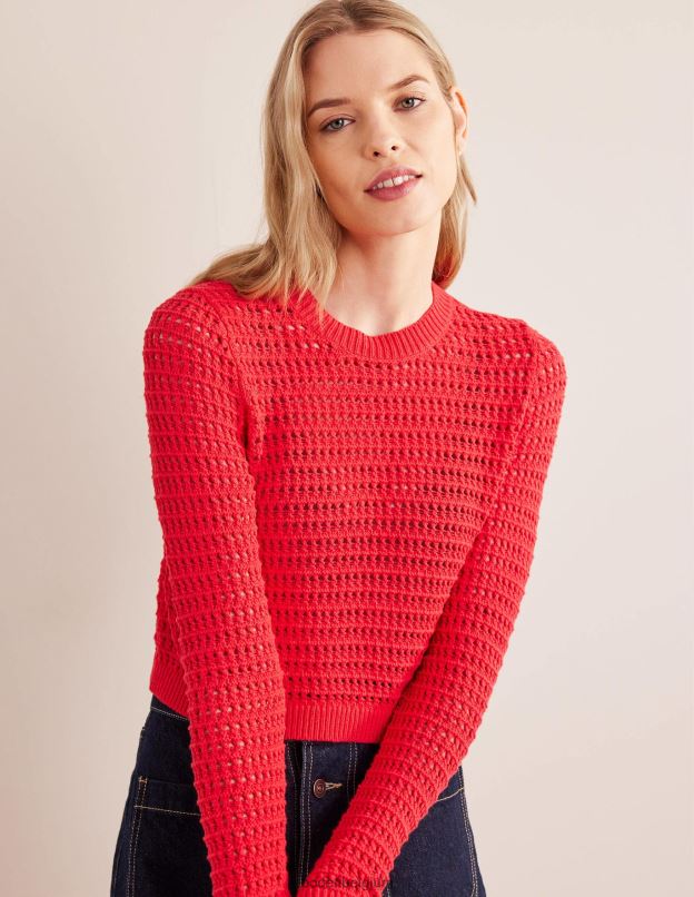 femmes Boden rouge à haut risque pull court en crochet vêtements Z42D01589