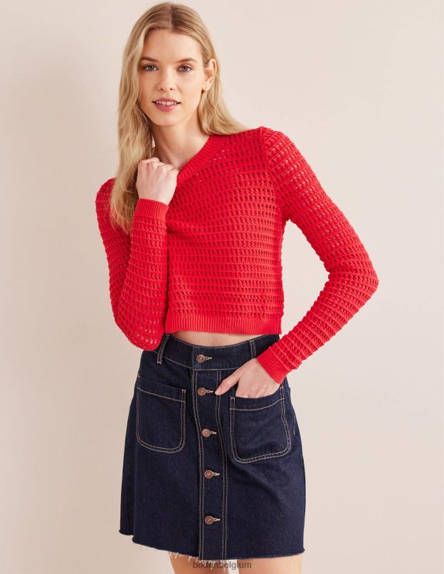 femmes Boden rouge à haut risque pull court en crochet vêtements Z42D01589