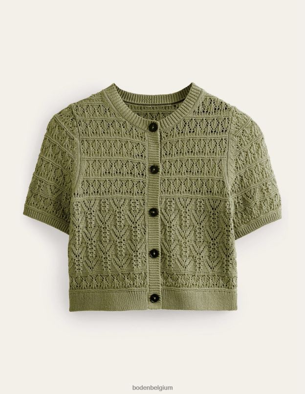 femmes Boden vert épicéa cardigan à col rond en pointelle vêtements Z42D02114