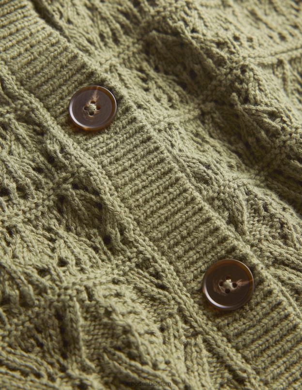 femmes Boden vert épicéa cardigan à col rond en pointelle vêtements Z42D02114