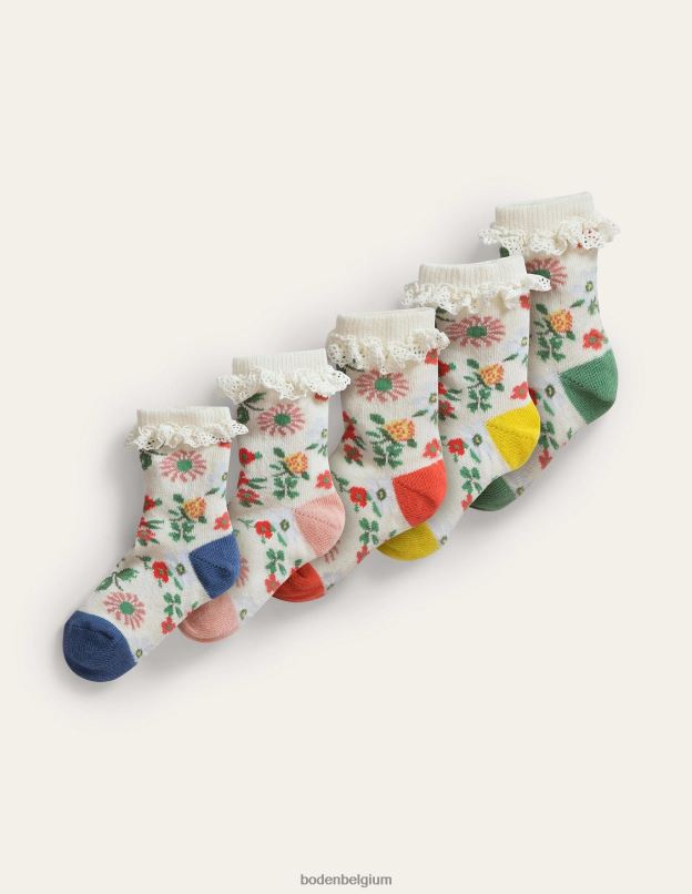 filles Boden multi-floral lot de 5 chaussettes à volants accessoire Z42D02730