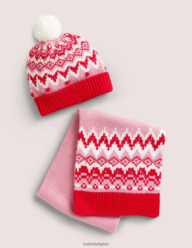 filles Boden rose ensemble bonnet et écharpe Fair Isle accessoire Z42D02729