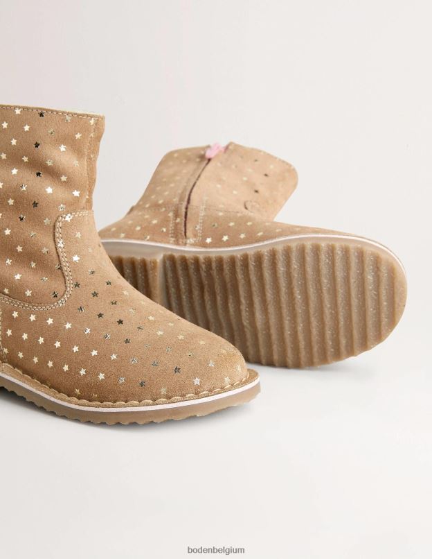 filles Boden étoile taupe bottes courtes en cuir douillettes chaussure Z42D02725