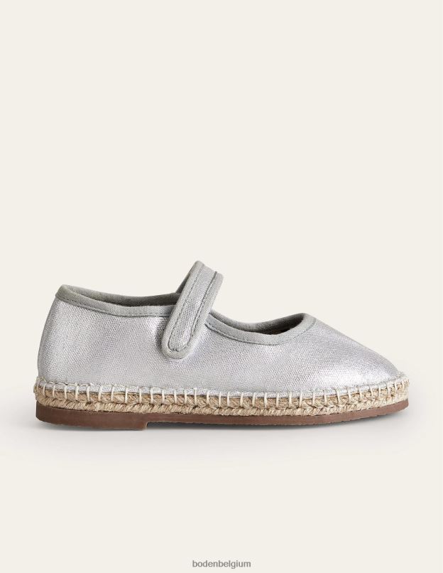 filles Boden argent métallique espadrilles à bordure en toile chaussure Z42D0826