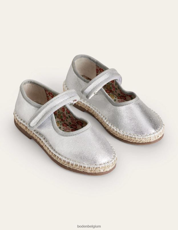 filles Boden argent métallique espadrilles à bordure en toile chaussure Z42D0826