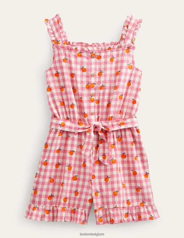 filles Boden azalée et vichy ivoire combishort à volants en lin et coton vêtements Z42D02787