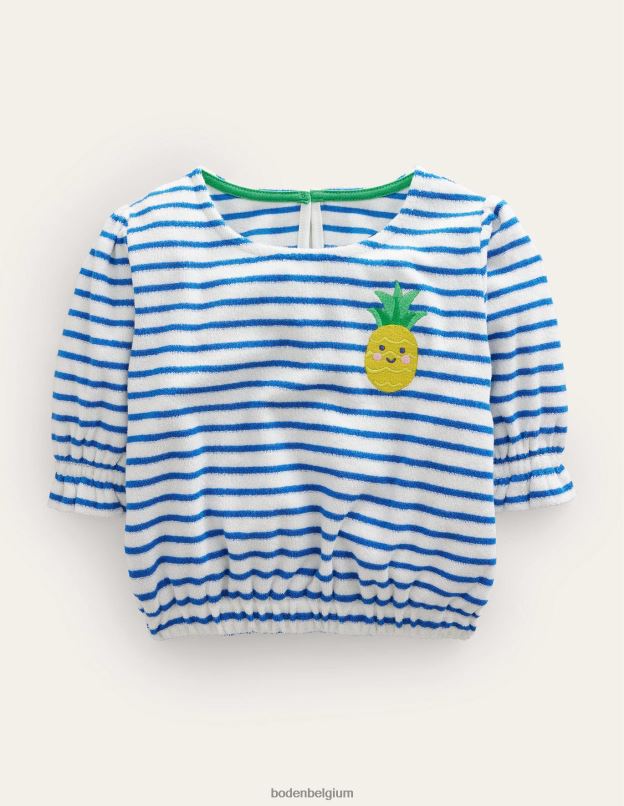 filles Boden Ananas bleu cabana/ivoire haut en éponge brodé vêtements Z42D02992