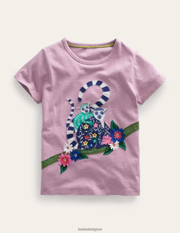 filles Boden Lémurien lavande douce t-shirt à appliqué vêtements Z42D0757