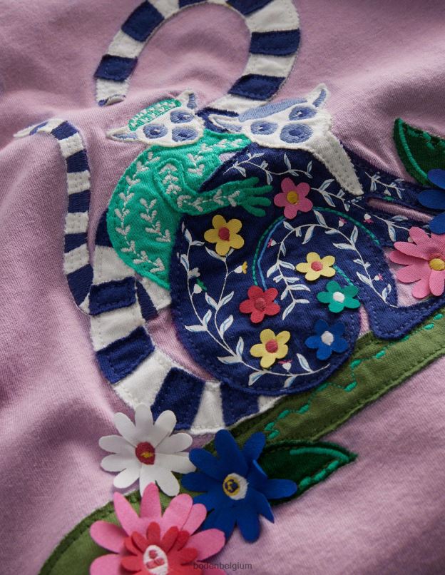 filles Boden Lémurien lavande douce t-shirt à appliqué vêtements Z42D0757