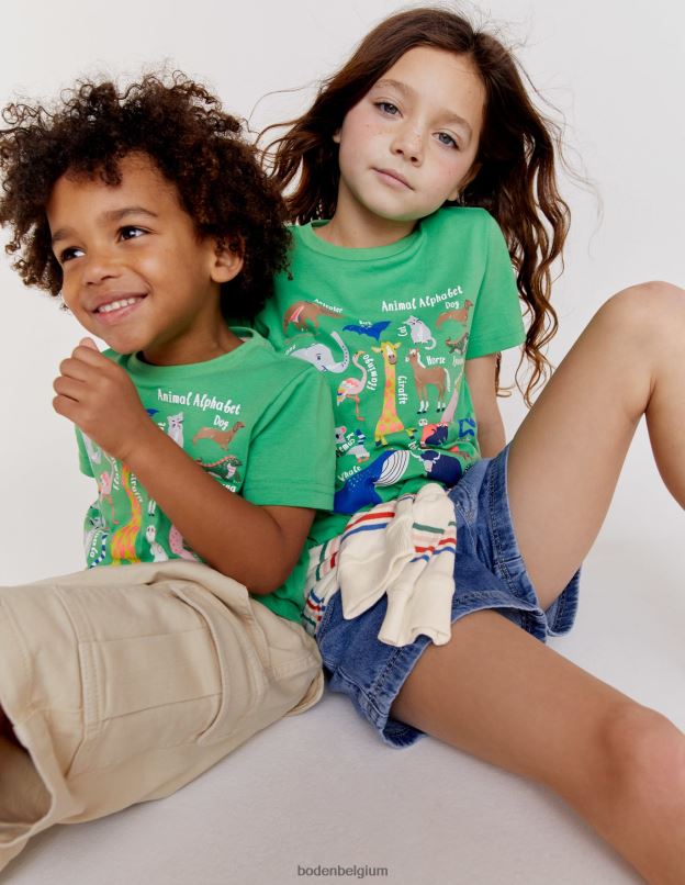 filles Boden alphabet animal vert aloès t-shirt d'éducation animale vêtements Z42D03128