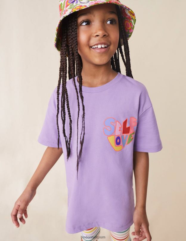 filles Boden amour de soi lavande brumeuse t-shirt à slogan imprimé vêtements Z42D02947