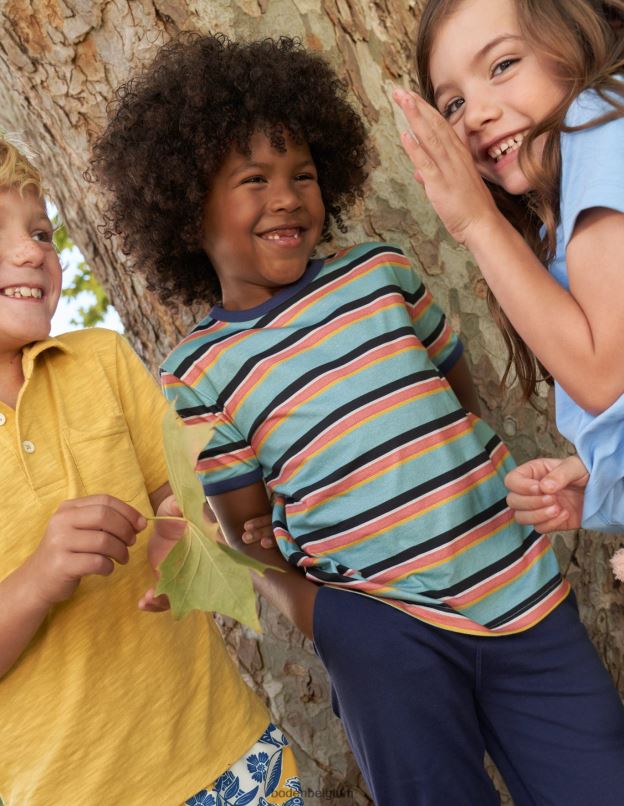 filles Boden aqua mer bleu/multi t-shirt à rayures rétro vêtements Z42D03030