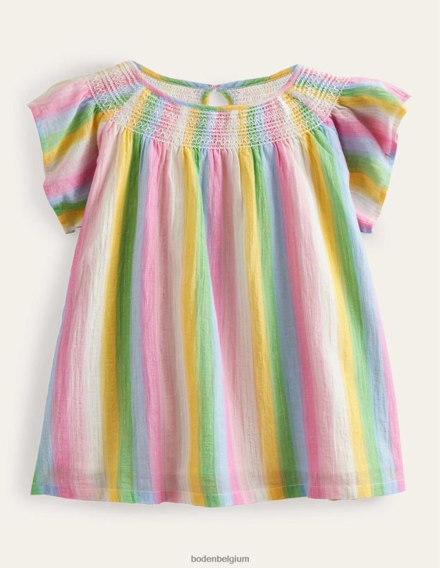 filles Boden bande dégradée arc-en-ciel haut smocké tissé vêtements Z42D02921
