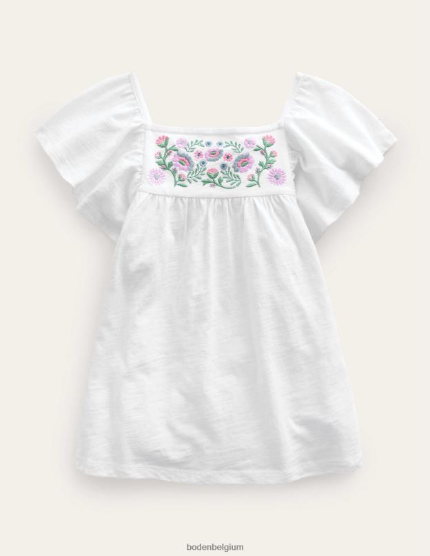 filles Boden blanc haut en jersey brodé vêtements Z42D03164