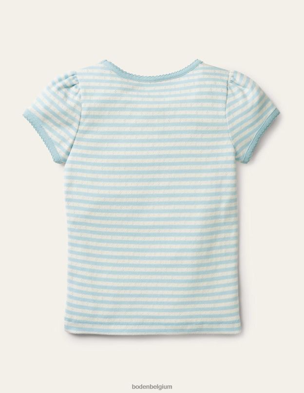 filles Boden bleu céleste clair/ivoire haut à manches courtes en pointelle vêtements Z42D0766