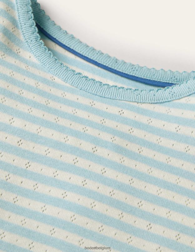 filles Boden bleu céleste clair/ivoire haut à manches courtes en pointelle vêtements Z42D0766