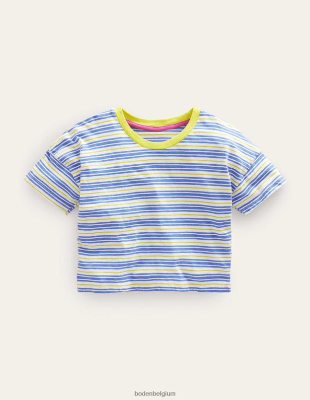 filles Boden bleu penzance/jaune fluo t-shirt court décontracté vêtements Z42D03087