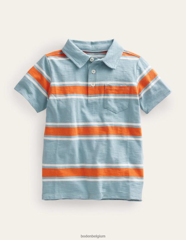 filles Boden bleu tourmaline/orange feu polo en jersey flammé à motif vêtements Z42D03167