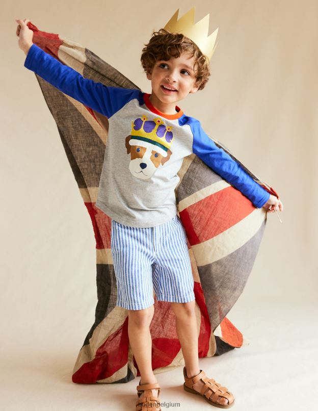 filles Boden bleuissement/gris chiné t-shirt du couronnement vêtements Z42D03098