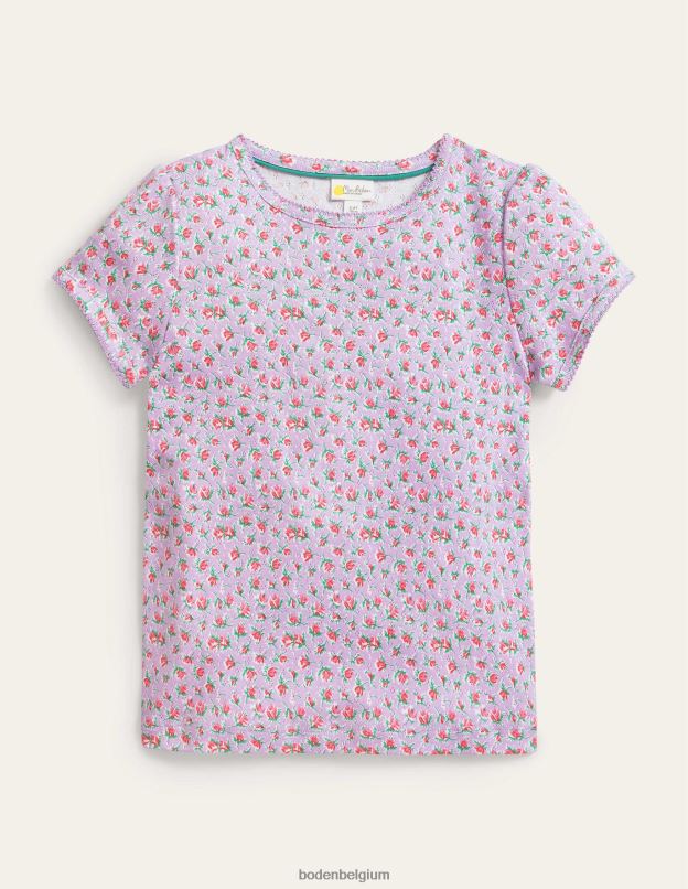 filles Boden brin floral vintage lilas haut à manches courtes en pointelle vêtements Z42D03093