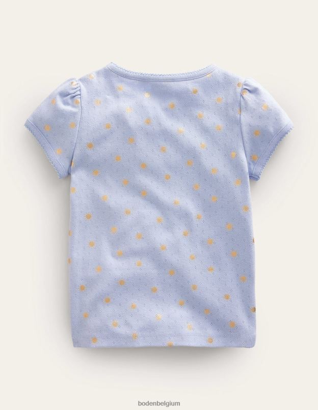 filles Boden brunnera bleu/or soleils haut à manches courtes en pointelle vêtements Z42D0770
