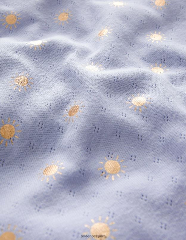 filles Boden brunnera bleu/or soleils haut à manches courtes en pointelle vêtements Z42D0770