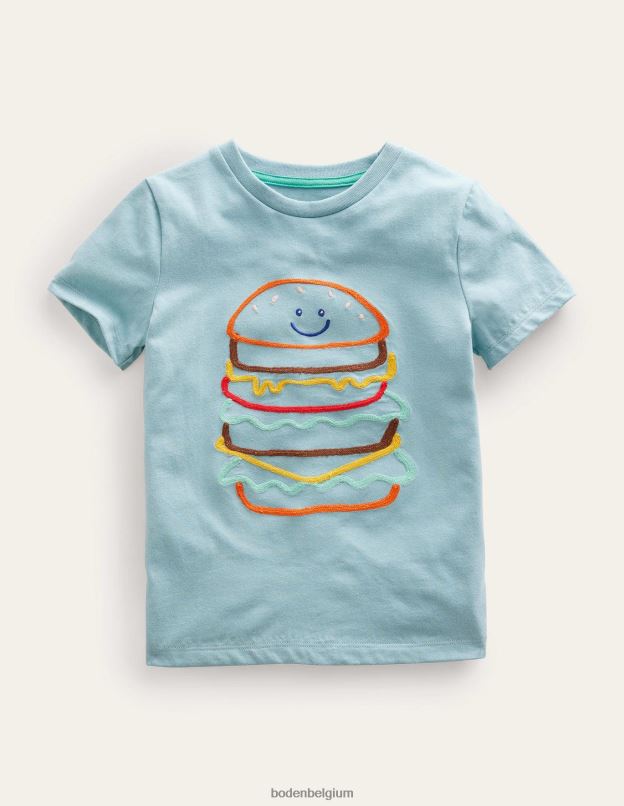 filles Boden burger bleu tourmaline t-shirt à logo en point de chaînette vêtements Z42D03060