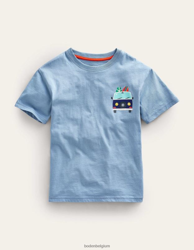 filles Boden caillou Bleu t-shirt avec logo devant et derrière vêtements Z42D03000