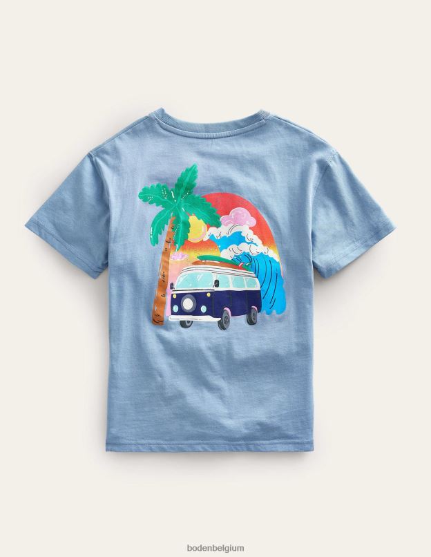 filles Boden caillou Bleu t-shirt avec logo devant et derrière vêtements Z42D03000