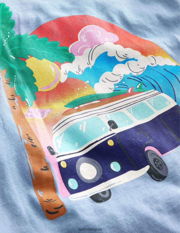 filles Boden caillou Bleu t-shirt avec logo devant et derrière vêtements Z42D03000