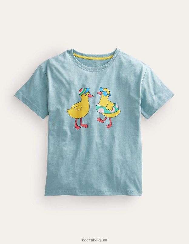 filles Boden canards bleu tourmaline t-shirt décontracté à logo imprimé vêtements Z42D03072