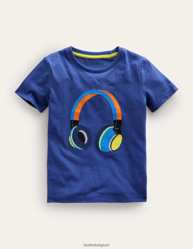 filles Boden casque bleu doux t-shirt à appliqué vêtements Z42D03199
