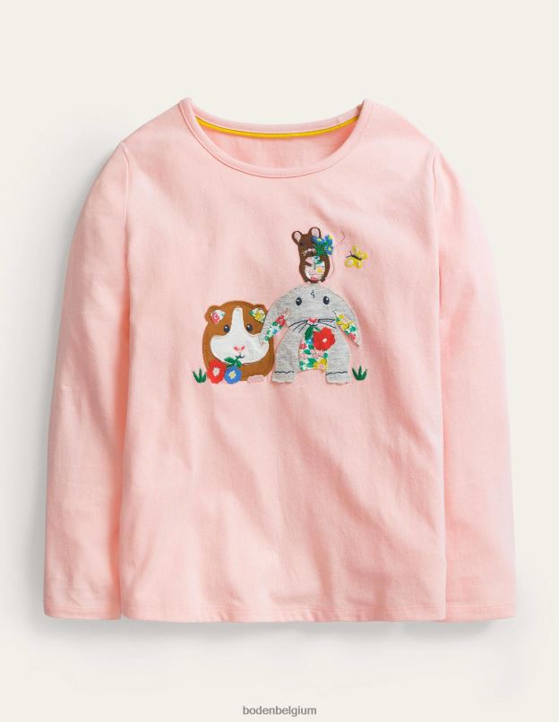 filles Boden cochon d'inde rose haut à manches longues avec appliqué vêtements Z42D03078