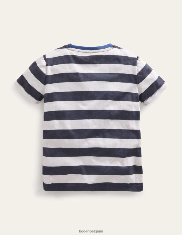 filles Boden écru chiné/baleine bleutée t-shirt du club des baleines vêtements Z42D03096