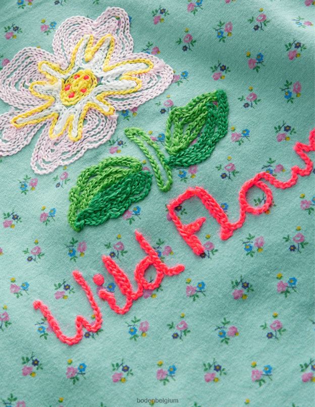 filles Boden fleur sauvage bleu turquoise haut brodé vêtements Z42D03100