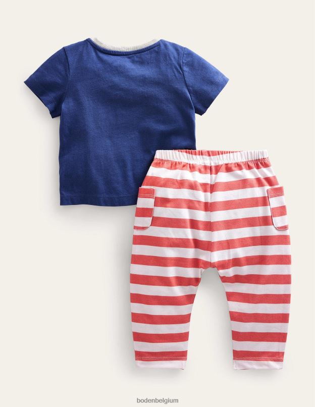 filles Boden grenouille marine ensemble appliqué haut et bas vêtements Z42D03042