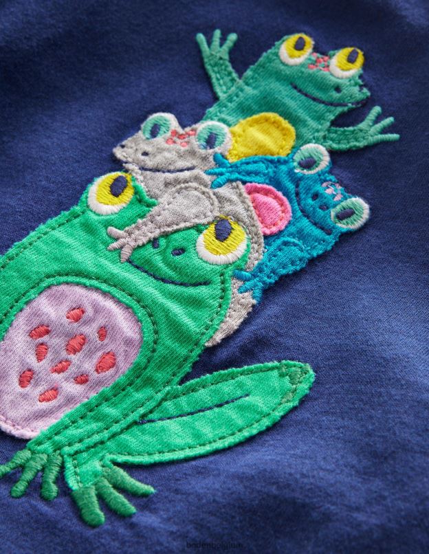 filles Boden grenouille marine ensemble appliqué haut et bas vêtements Z42D03042